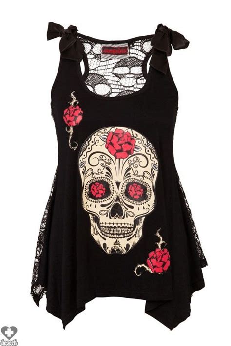 Top Sugar Skulls And Roses Fashion Clothes Lace Shirt