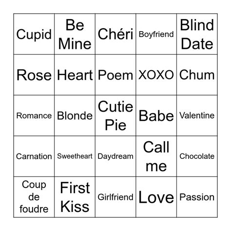 Valentines Day Bingo Bingo Card