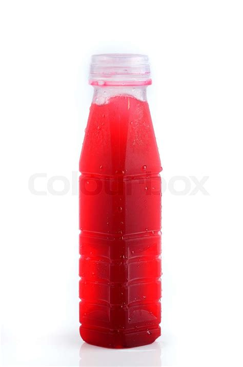 Thai Traditional Roselle Juice In Plasic Bottle Isolated In White