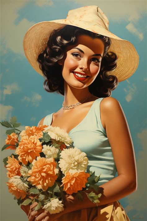 Vintage Ad Woman Flowers Free Stock Photo - Public Domain Pictures