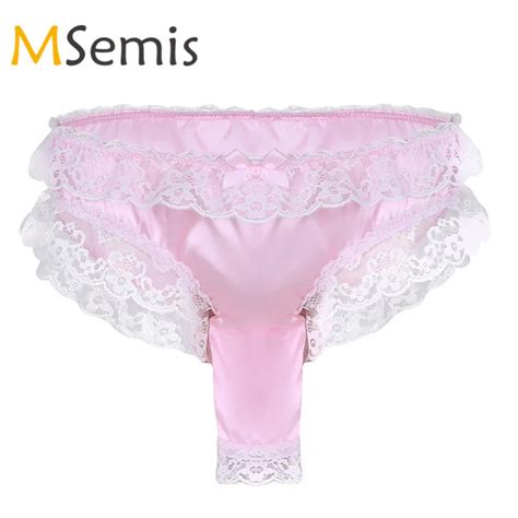 Mens Sissy Lingerie Gay Underwear Sissy Panties With Open Sheath Shiny Satin Panties For Men