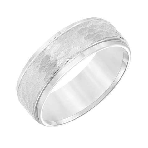 TRITON White Tungsten Carbide Hammered Texture Comfort Fit Band 8mm