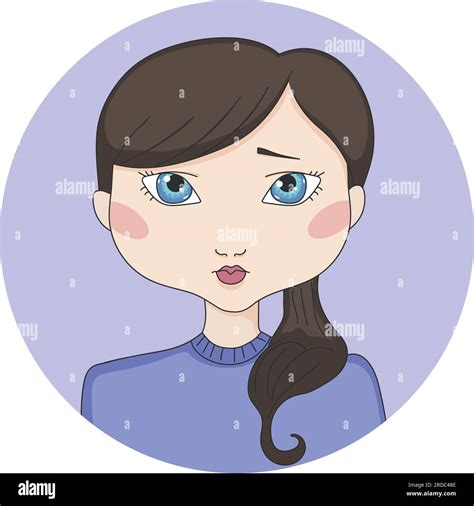 Cartoon brown haired girl with blue eyes. Girl avatar in a circle. Hand ...