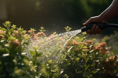 Hombre Regando Plantas Con Manguera Generar Ai Foto Premium