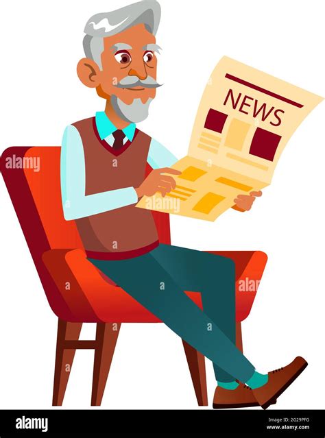 Elderly Man Sitting In Armchair And Reading News In Newspaper Cartoon Vector Stock Vector Image