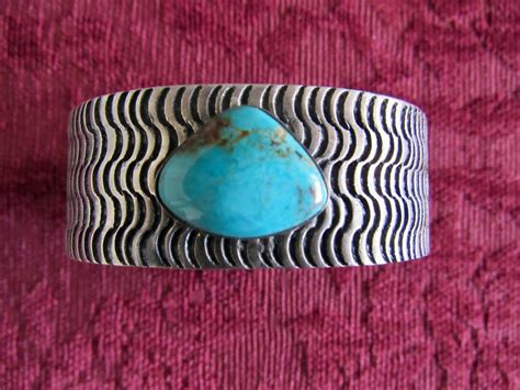 Unusual Elegant Modernist Navajo Wave Stamped Sterling Silver