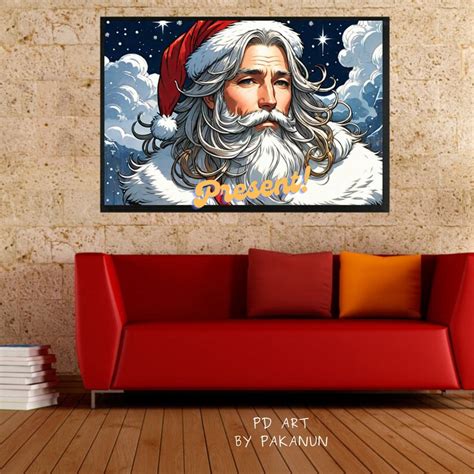 Santa Portrait Oil Color Printable Christmas Wall Art Santa Claus Decor