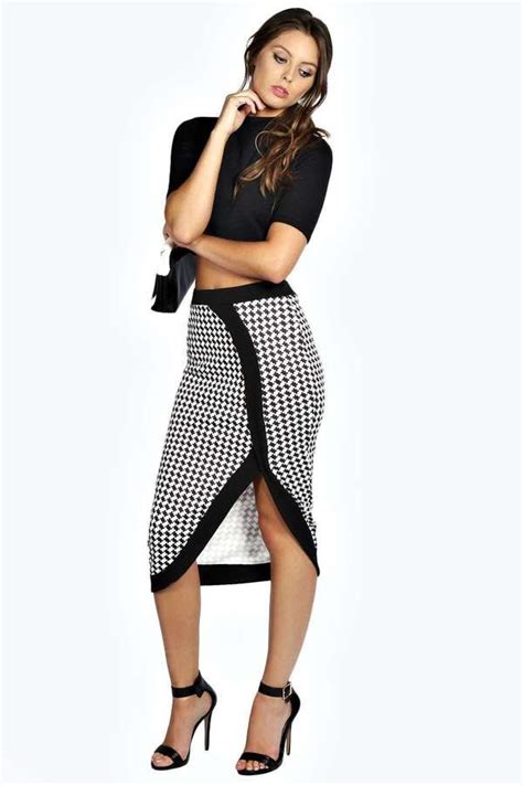 Boohoo Liz Criss Cross Asymmetric Scuba Pencil Midi Skirt Midi Skirt