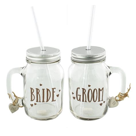 Love Story Mason Jar Drinking Glasses Set 2 Bride And Groom Mason Jar Drinking Glasses Mason