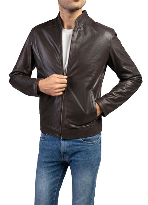 Mens Cow Leather Jacket Collar Style-Brown – Jild