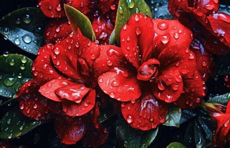 Premium Ai Image Red Flower With Water Drops