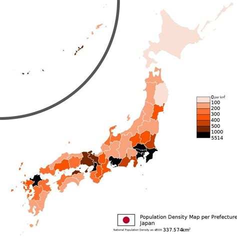 Giappone Popolazione Mappa Di Densit Densit Di Popolazione Mappa Di