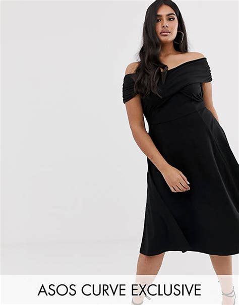 Asos Design Curve Bardot Midi Skater Dress Asos