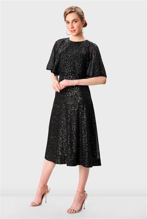 Shop Cape Sleeve Sequin Mesh Dress EShakti