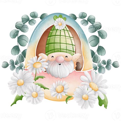 Free Watercolor Cute Easter Gnome In Easter Egg Bunny Gnome Spring