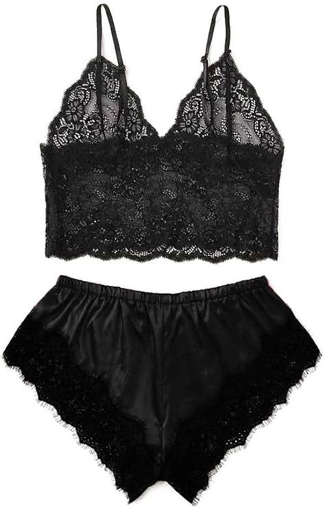 Sexy Lingerie BabydollSexy Women Lingerie Set Satin Sleepwear Lace Camisole Shorts Bow Set Bra