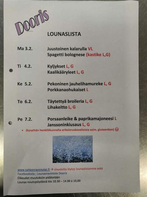 Menu At Lounasravintola Dooris Restaurant Kuopio