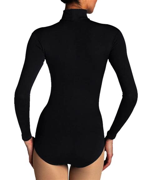 Ladies Nylon Long Sleeve Turtleneck Bodysuit Womens Seemless Leotard