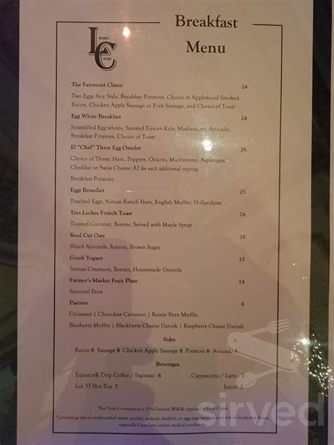 Laurel Court Restaurant And Bar Menu In San Francisco California Usa