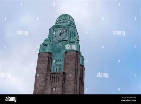 Finland Helsinki Clock Tower Helsinki Central Station Stock Photo