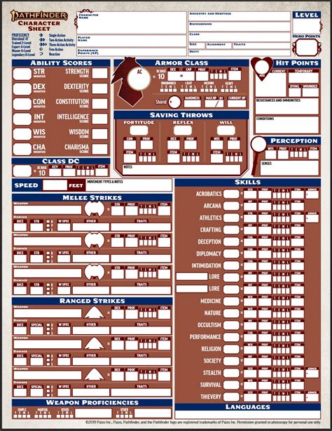 Pathfinders Second Edition Character Sheet Has Everyone Talking Bell