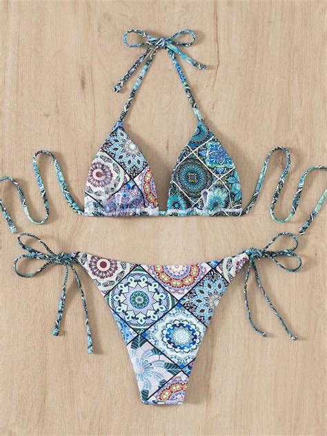 Shein Swim Bohofeel Mandala Bikini Set Triangle Bra Thong Bottom