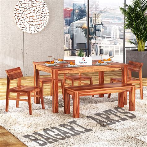 Buy Bagari Arts Wooden Solid Sheesham Wood 6 Seater Dining Table With 4