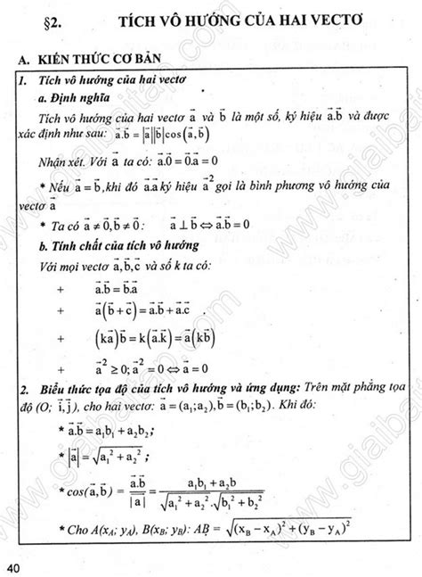 Giải Hình học 10 Chương 2 Bài 2 Tích vô hướng của hai vectơ