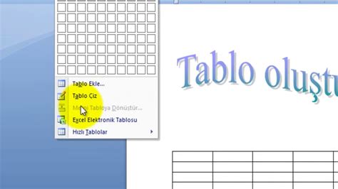 word tablo oluşturma YouTube