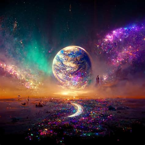 Premium AI Image | A colorful painting of a planet with a planet in the ...