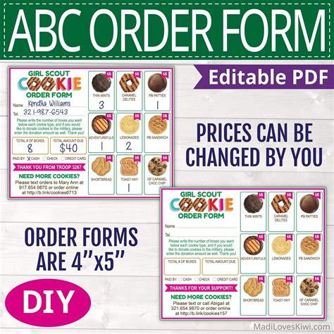 Mini Abc Girl Scout Order Form Printable Editable Price Etsy