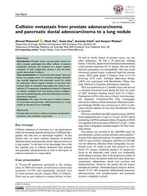 Pdf Collision Metastasis From Prostate Adenocarcinoma And Pancreatic