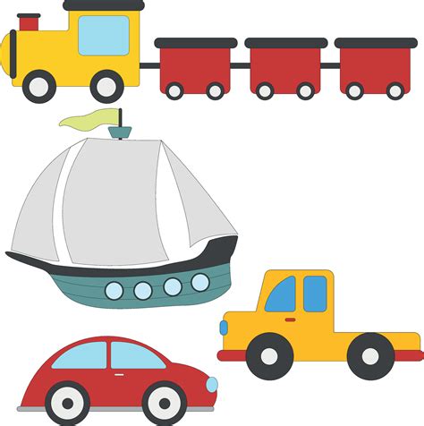 colorful doodle transportation clipart set in cartoon style for kids ...