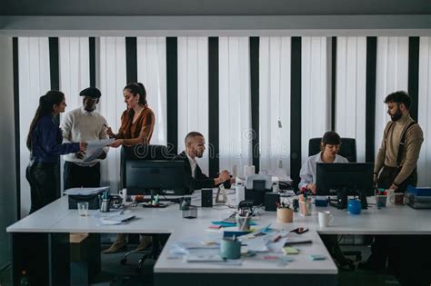 group  business professionals collaborating   modern office