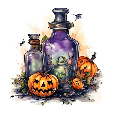 Premium AI Image | Watercolor Spooky Halloween Potion Bottle