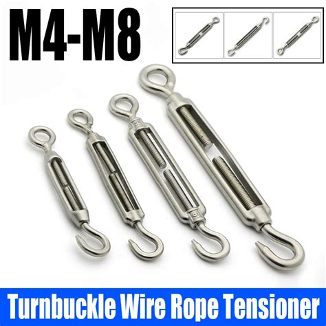 1PCS M4 M8 304 Stainless Steel Turnbuckle Wire Rope Tensioner Hook Eye