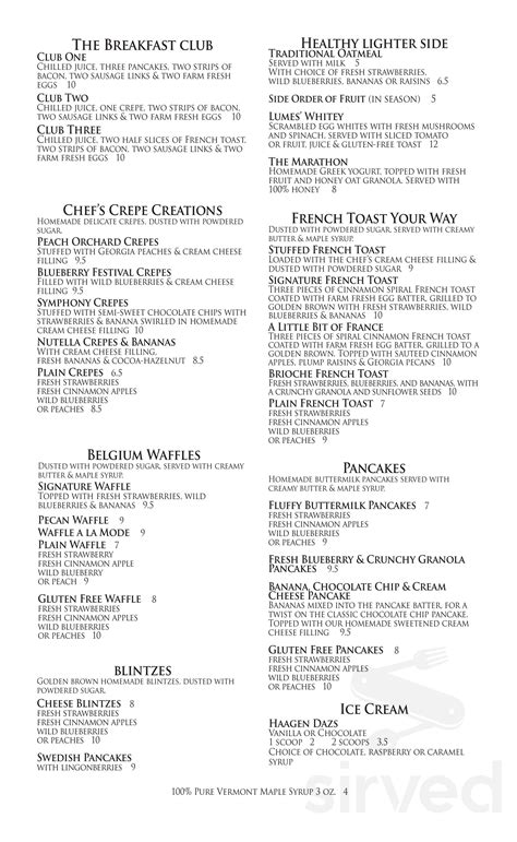 Lumes Brunch Cafe Menu In Willowbrook Illinois Usa