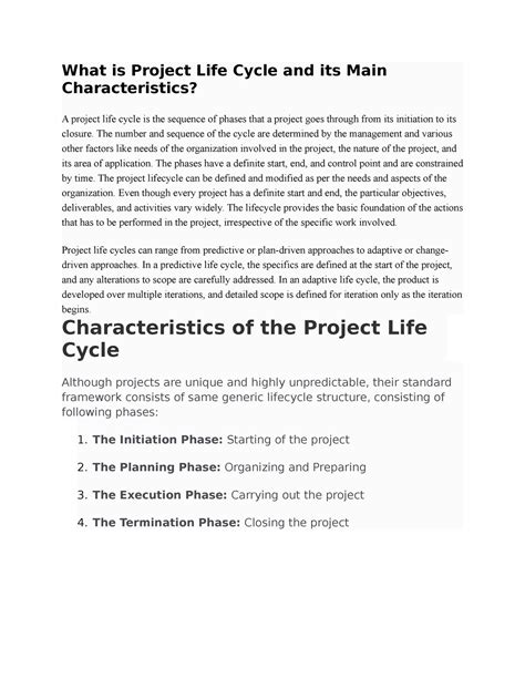 Project Life Cycle Lecture Notes 1 2 What Is Project Life Cycle And Its Main Characteristics