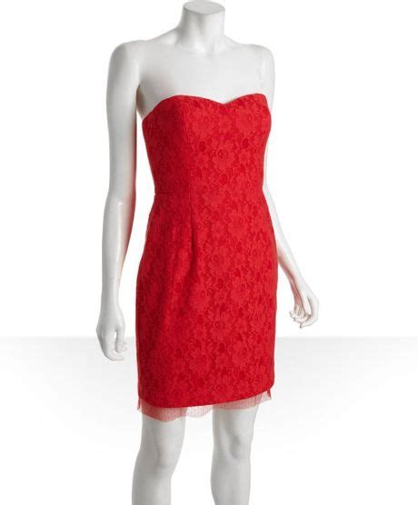 Bcbgmaxazria Lipstick Red Cotton And Lace Strapless Sweetheart Roselle