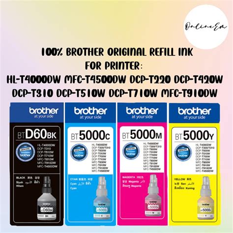 Brother Original Refill Ink Bottle BTD60BK BT5000C BT5000M BT5000Y