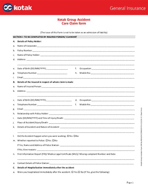 Fillable Online Kotak Group Accident Care Claim Form Fax Email Print