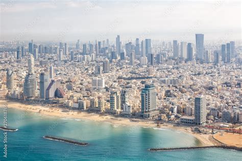 Tel Aviv skyline Israel beach aerial view photo city sea skyscrapers foto de Stock | Adobe Stock