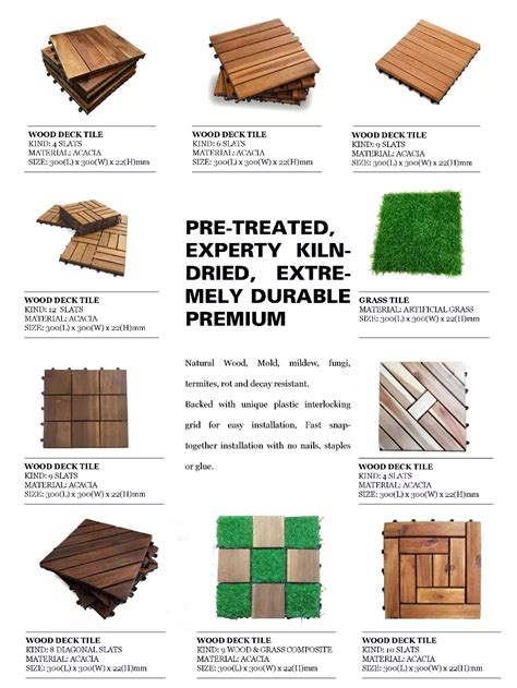 Decking Tiles Wooden Interlocking Boards Square Garden Patio Balcony Roof Wood Deck Tile