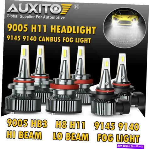 楽天市場USヘッドライト 6x Auxito Canbus 6500K 9005 H11 LEDヘッドライト電球高ロービーム9145フォグ