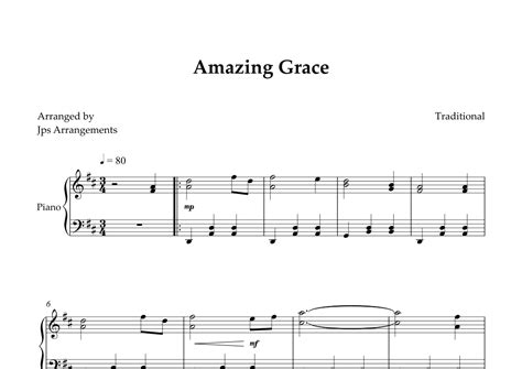 Amazing Grace Piano Solo In D Major Arr Jps Arrangements By Traditional Sheet Music For