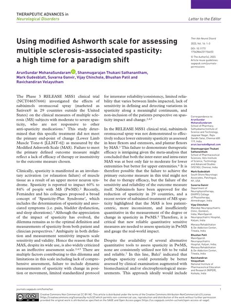 Pdf Using Modified Ashworth Scale For Assessing Multiple Sclerosis Associated Spasticity A