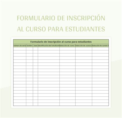 Plantilla De Formato Excel Formulario De Inscripción Al Curso Para