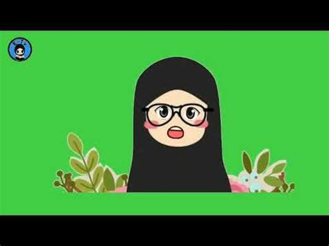 Green Screen Animasi Kartun Muslimah Berhijab Pakai Kaca Mata Mata Dan