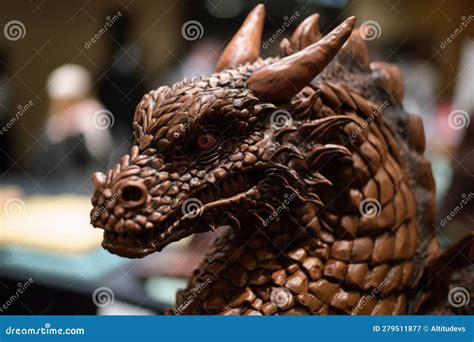 Chocolate Sculpture Of A Dragon With Scaly Texture And Intricate