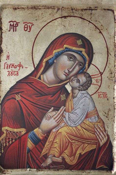 Icono Ortodoxo Griego Glykophilousa O Virgen Del Tierno Beso Grecia 2004 Iconos Ortodoxos